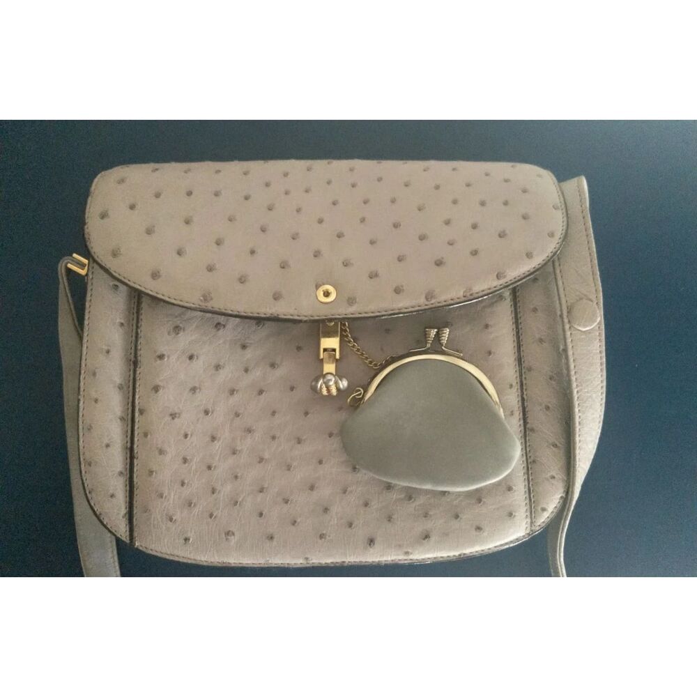 Ostrich leather Taupe gray Genuine ostrich leather Ostrich leather Handbag - Picture 7 of 13